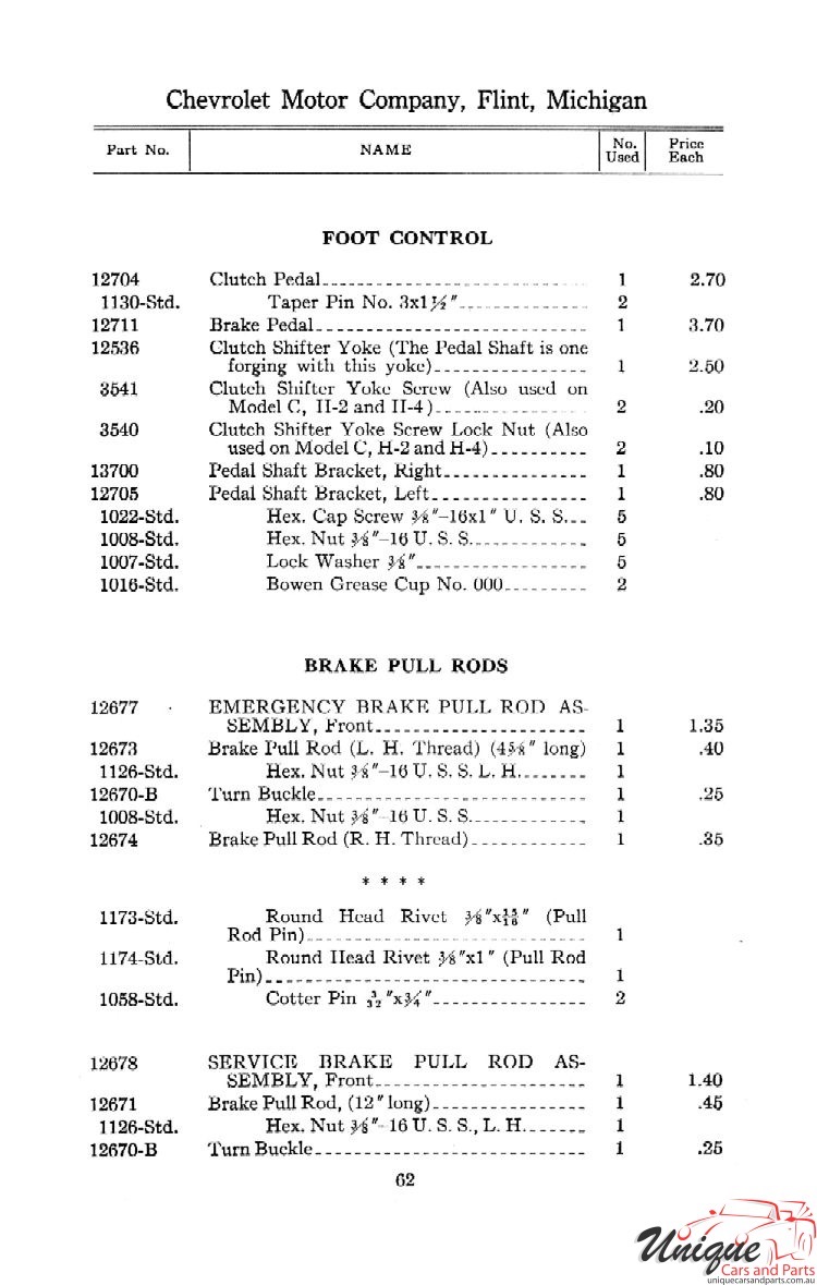 1912 Chevrolet Light and Little Six Parts Price List Page 56